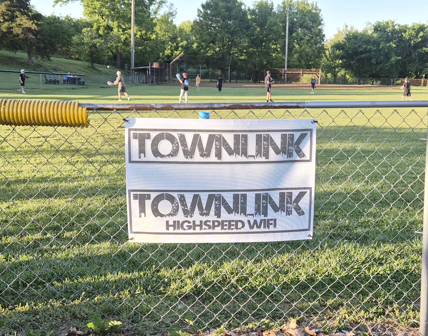 TownLink Wi-Fi banner at a local ball field