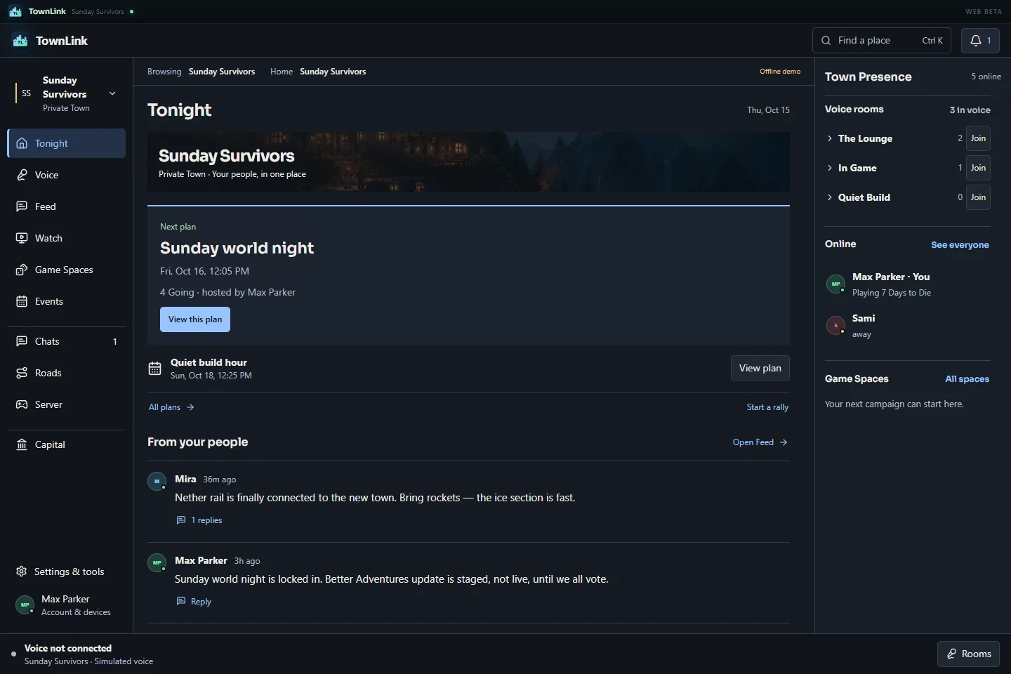 TownLink Tonight with fictional demo community content